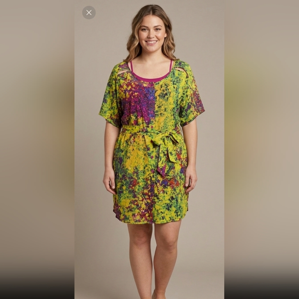 5 For $25✨️Jessica Simpson Small/Medium Green Boho Floral Sun Dress + Pink Slip